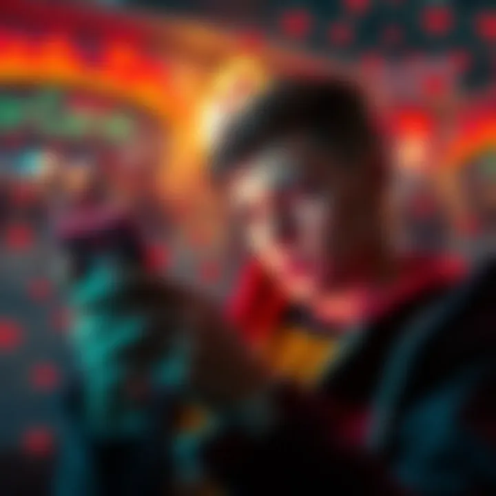 A young person scrolling through social media on a smartphone, looking upset, surrounded by negative comments and likes.