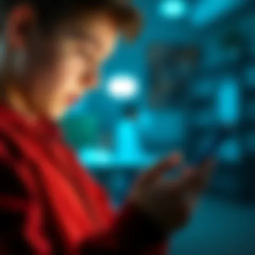 Teenager looking at a smartphone with a clock showing limited hours for social media access