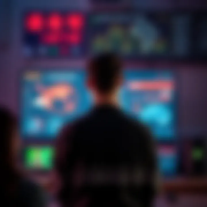 A social media influencer standing in front of a computer screen displaying AI-related graphics, emphasizing a narrative against Chinese AI.