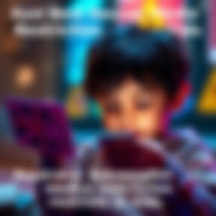 A young child using a smartphone with a warning sign about social media restrictions in Australia