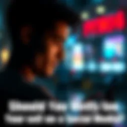 Social Media Verification A person contemplating sharing their photo for social media verification while looking at their phone