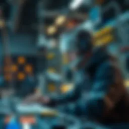 Software engineer working with AI tools A software engineer collaborating with AI technology, focusing on new tasks, as traditional coding becomes automated.