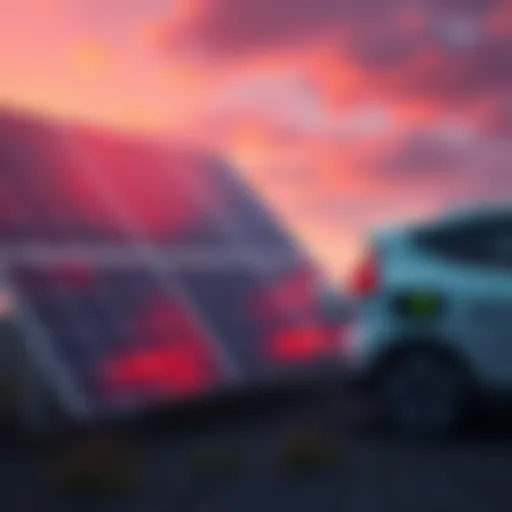 A solar panel with an electric vehicle charging nearby, showcasing advancements in renewable energy and electric mobility in 2026.