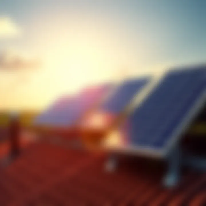 Solar panels on rooftops producing electricity under a sunny sky