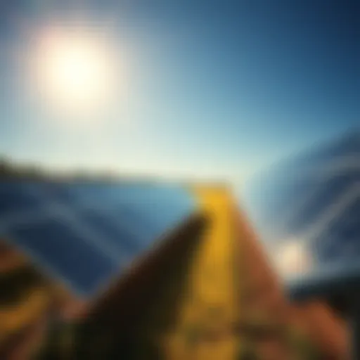 A wide view of solar panels basking in sunlight, showcasing clean energy generation.