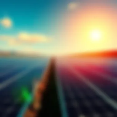 A field of solar panels producing energy under bright sunlight, representing the shift from coal to renewable energy in the U.S.