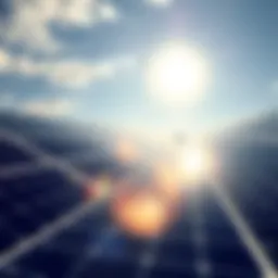 Solar panels generating electricity A field of solar panels under a bright sun, generating 10% of global electricity