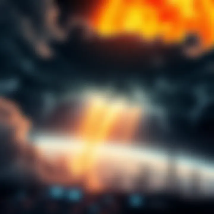 A visual of a solar storm impacting Earth, with dark clouds and electrical surges affecting power lines and digital screens, symbolizing disruptions in finance and internet services.