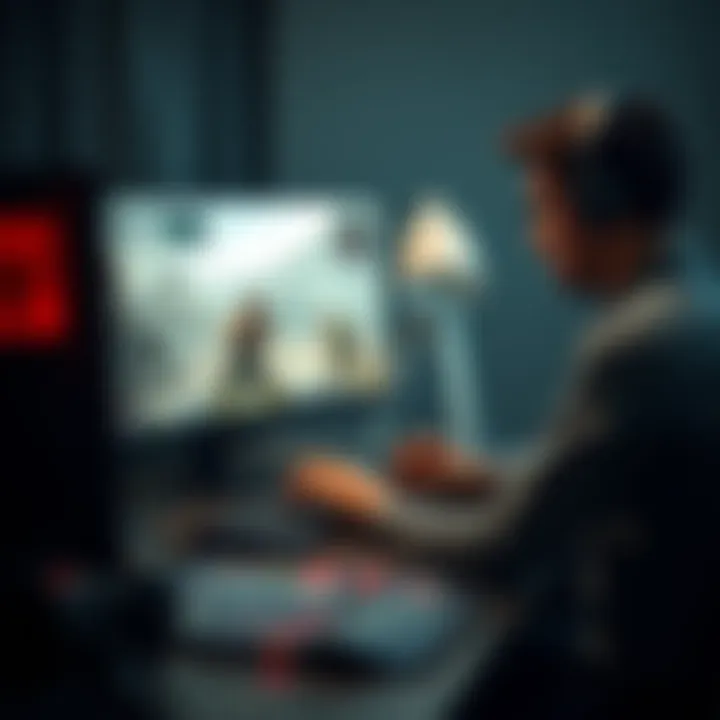 A solo developer sits at a computer, designing a zombie FPS game with character models and weapon designs on the screen.