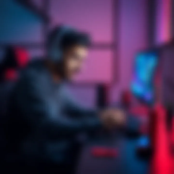 Solo game developer working on a 3D game Ali, a solo game developer, focuses on coding at his desk while creating a 3D action-platformer in Unity with a Nintendo Switch nearby.