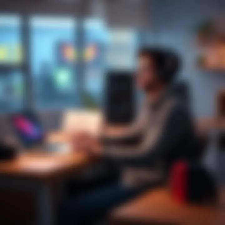 Ali, a solo game developer, speaking at a desk with a laptop open, showcasing his 3D game on the screen with a Nintendo Switch nearby.