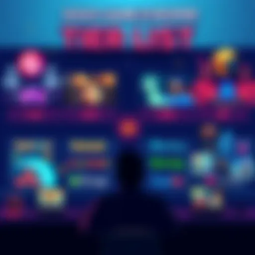 A visual representation of a tier list ranking solo game developers with game icons and a programmer analyzing achievements.