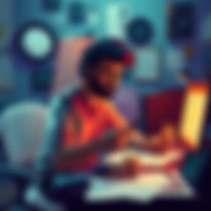 A solo game developer creating CHARK, a chess roguelike deckbuilder, surrounded by sketches and game design tools.