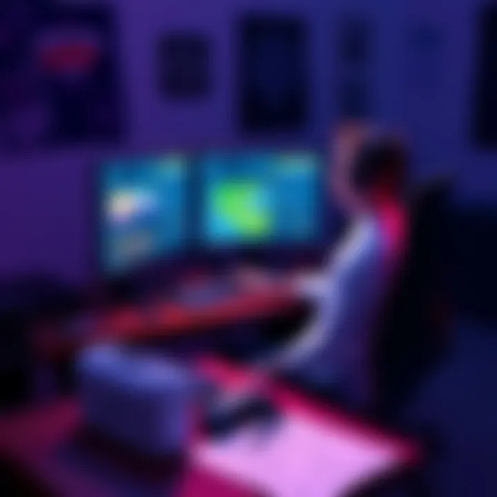 Solo indie game developer at work A solo indie game developer sitting at a desk, focused on coding their game. The screen shows game designs, surrounded by sketches and notes.