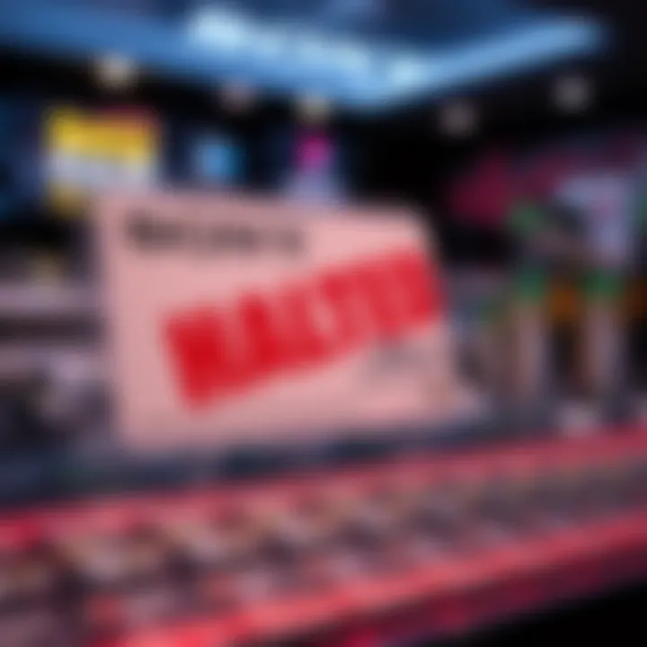 A display of Sony memory cards with a sign indicating sales have been halted due to shortages