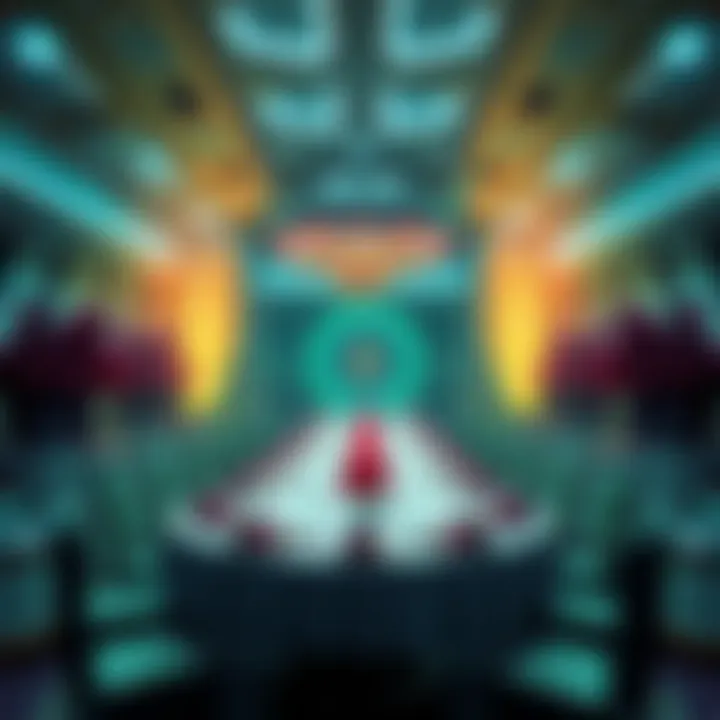 A stunning image of an alien banquet hall with vibrant decorations and futuristic table settings, showcasing Sora 2's creative capabilities.