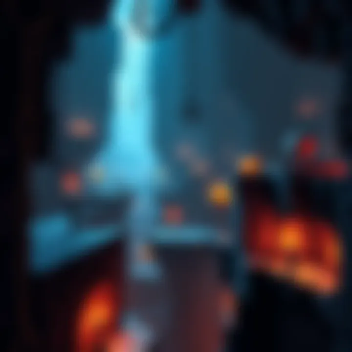 A detailed game level inspired by Souls-like games, featuring dark environments and intricate pathways.