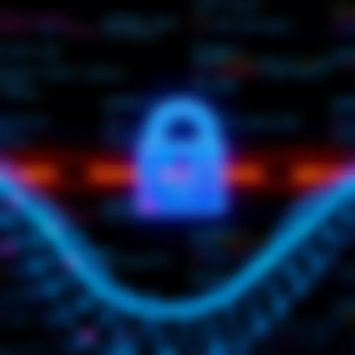 A representation of source code lines with a lock symbol, indicating a data security breach.