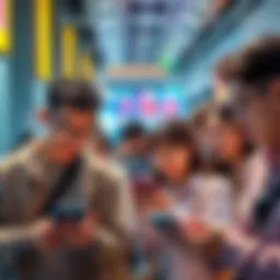South Korea AI Access Program A diverse group of South Korean citizens using various AI tools on their devices, showcasing free AI access for all.