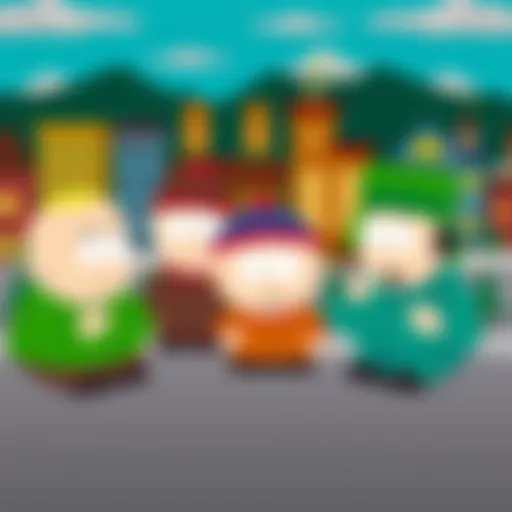 Cartman, Stan, Kyle, and Kenny humorously debate the role of AI in creativity, with a funny backdrop of South Park town.