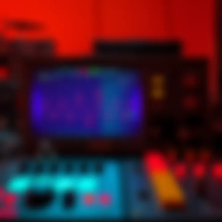 A vintage Sura oscilloscope displaying colorful waveforms during a music performance