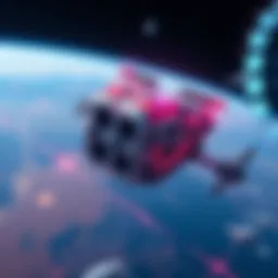 Space-based data center concept Illustration of a futuristic space-based data center floating in orbit around Earth with satellite connections