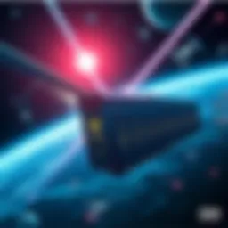 Illustration of a futuristic data center in space with satellites and connection beams