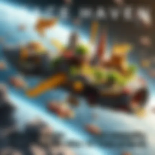 A vibrant spaceship colony with various structures and greenery in space, showcasing community life and exploration.