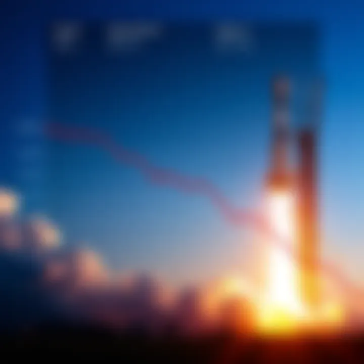 A downward trend graph illustrating SpaceX's stock decline alongside an image of a SpaceX rocket and a competing rocket.