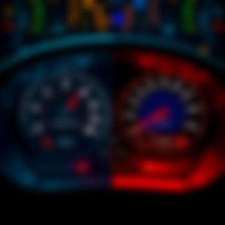 Different designs of speedometers created for a video game, displayed side by side, inviting feedback from players.