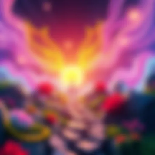 A vibrant animation scene showing elements like light, nature, and symbols representing spirituality in a dynamic After Effects project