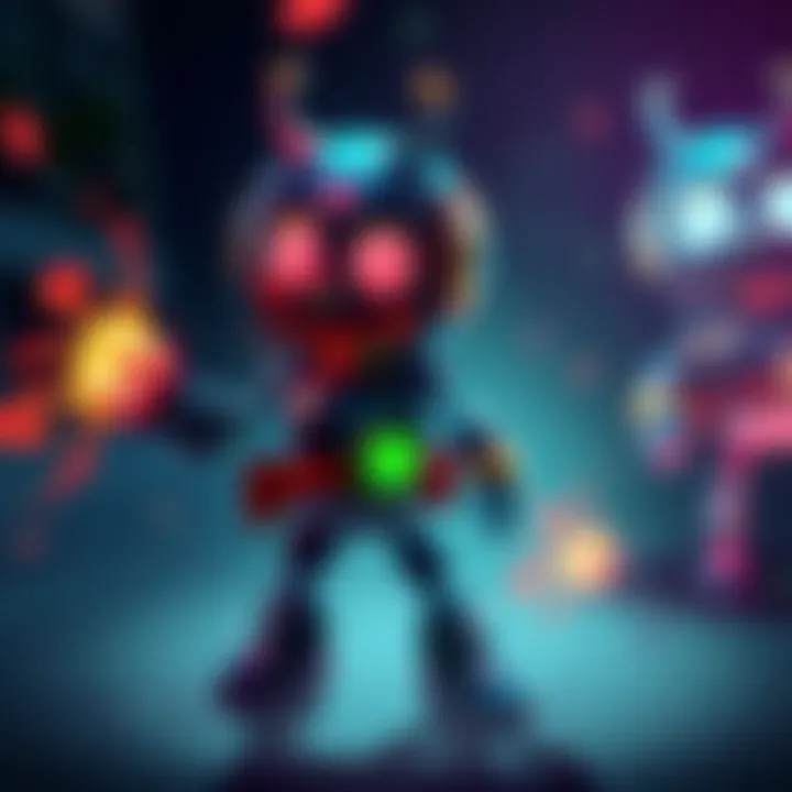 A screenshot of the Splatterbot game character, showing vibrant colors and action-packed visuals, with a shadow of another game character representing Silksong in the background.