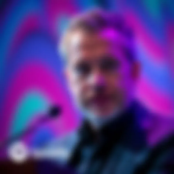 A close-up of Spotify's CEO speaking at a press conference about AI-generated music and its advantages over traditional music.