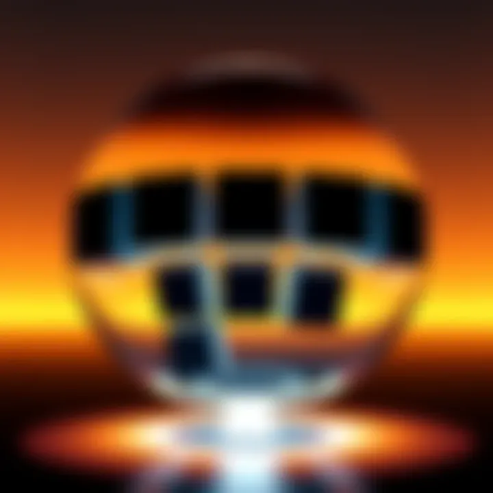 A visual representation of multiple squares arranged within a transparent sphere, highlighting their geometric relationship.
