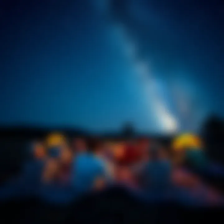 Group of people lying on blankets, looking up at a clear night sky filled with stars during a star-gazing event