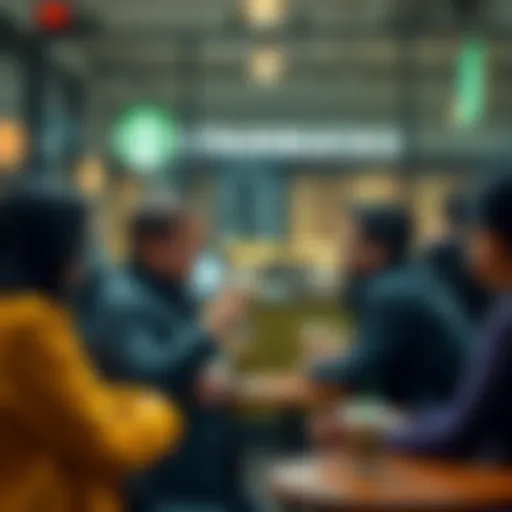 Group of people discussing Starbucks AI agent issues at a coffee shop