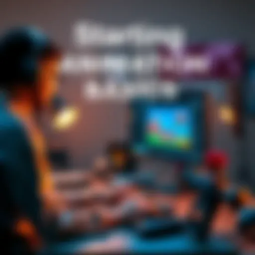 A beginner animator working on a digital animation project with software tools and a computer