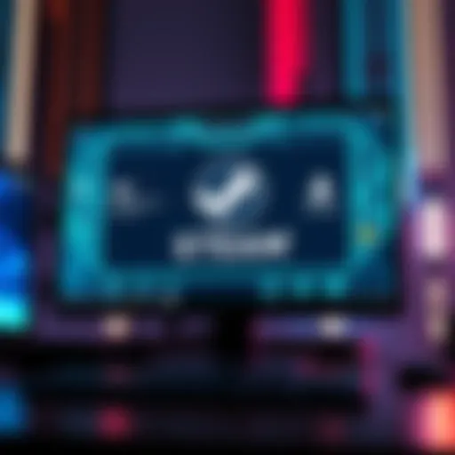 A graphic showing a computer screen displaying the Steam logo and AI-related graphics with a focus on game development