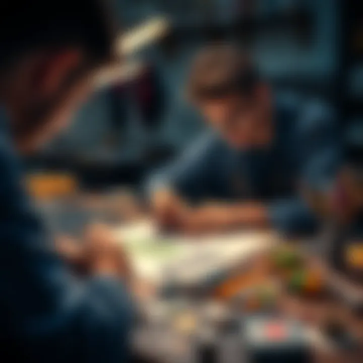 An artist working on a Steam capsule design, sketching ideas on paper with colorful materials scattered around.