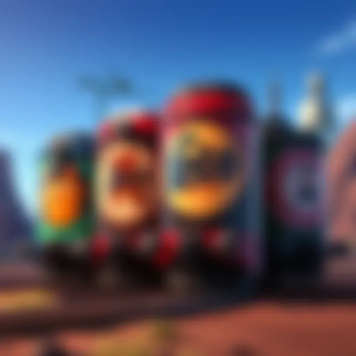 Four different capsule designs for the game Loco: Rails & Tails displayed together, featuring a cartoon Wild West theme.
