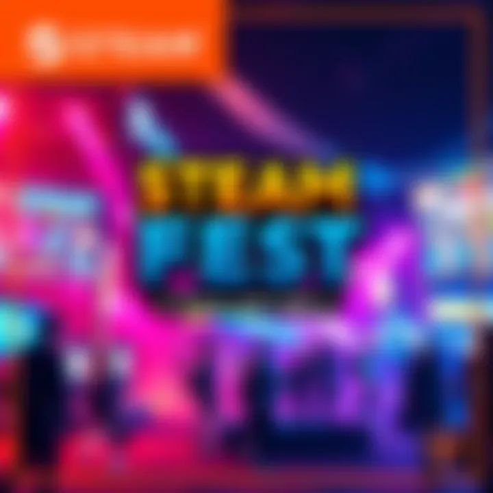 A vibrant graphic featuring game demos and trailers highlighted during Steam Fest