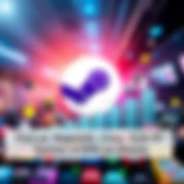 Graphic showing Steam logo with rising revenue trend and various game icons