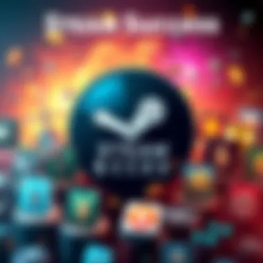 A visual representation of successful video games on Steam, showcasing various game icons and dollar signs to symbolize earnings.