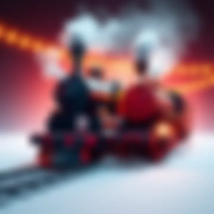 Illustration showing two different animation styles for a steam train in a game, highlighting the differences between options B and C for better performance