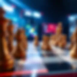 A digital chessboard featuring pieces in motion, showcasing innovative gameplay strategies and community involvement in STG-CHESS.