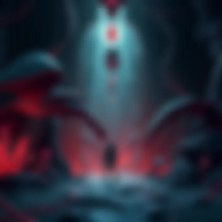 Dark Dungeon of Stillsun Ark A player character stands at the entrance of a dark dungeon filled with eerie shadows and glowing plants, showcasing the contrasting beauty and danger of Stillsun Ark.