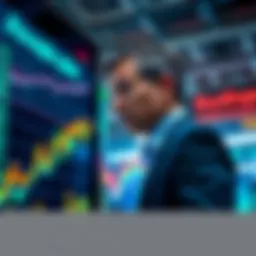Graph showing a downward trend in AI investment stocks with a worried investor looking at the screen