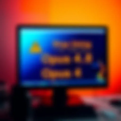 A computer screen showing an outdated software version with warning signs