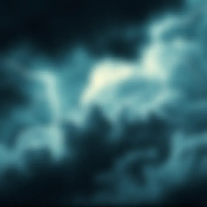 Dark clouds swirling with flashes of lightning, symbolizing chaos and change.