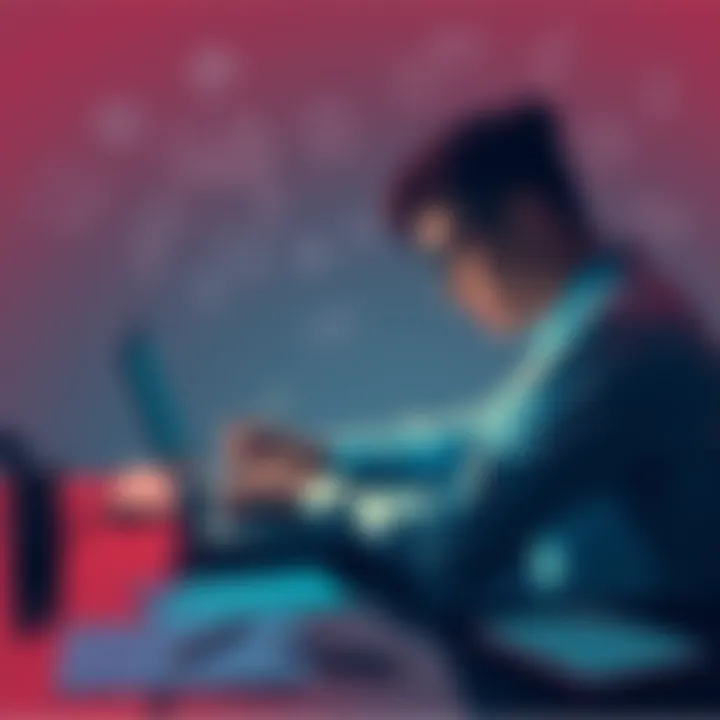 A person focused on their laptop, surrounded by notes and ideas, contemplating the challenges of storytelling with safety in mind.